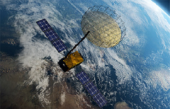 Reflektorantenne LEA-X5 auf einem Satelliten