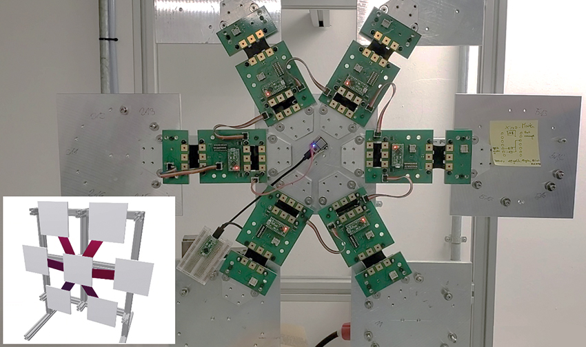 Finished model wall in operation: The current displacement, which is determined using a live measurement, is visualized in the image inset