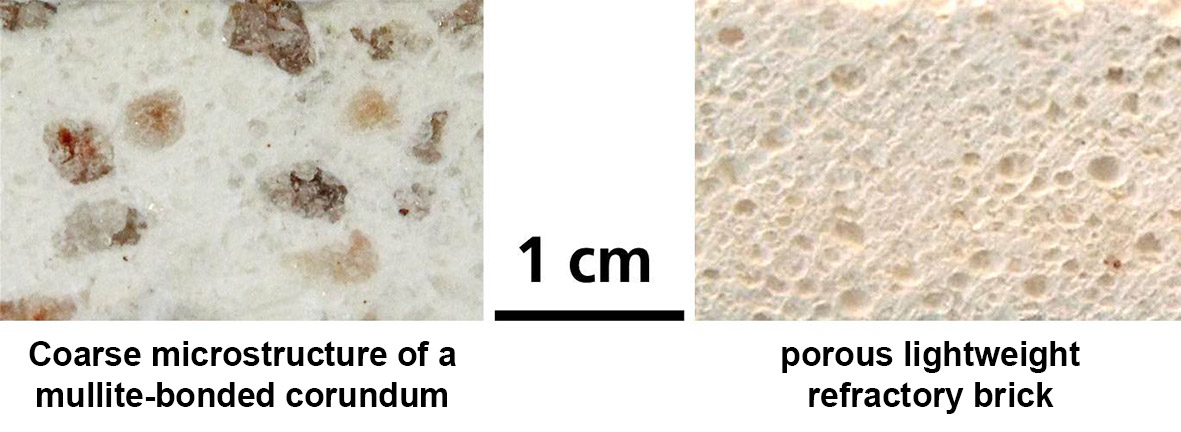 EnerTherm subproject 1: Comparison between the coarse structure of a mullite-bonded corundum brick and a porous lightweight refractory brick